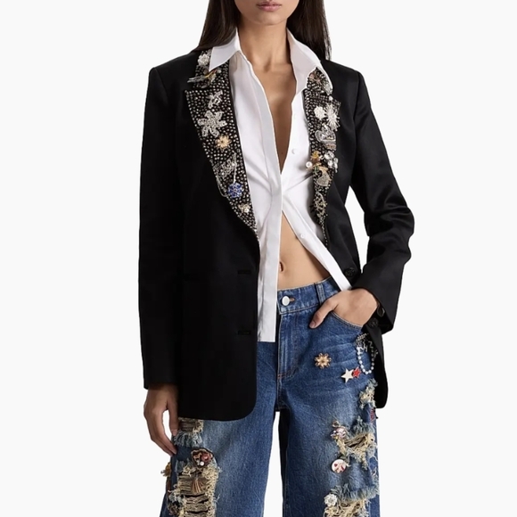 Alice + Olivia Jackets & Blazers - Alice + Olivia Elna Crystal-Embellished Long Blazer